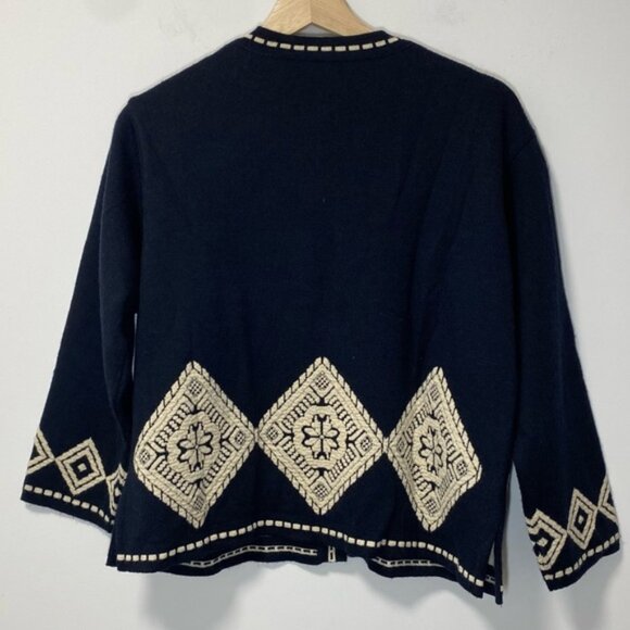 Rodier Paris Wool Knit Cardigan Black & Cream – Made in France – Size M - Picture 6 of 10